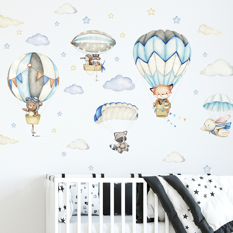 Baby Nursery Wall Mural - ملصقات حائط على شكل منطاد الهواء
