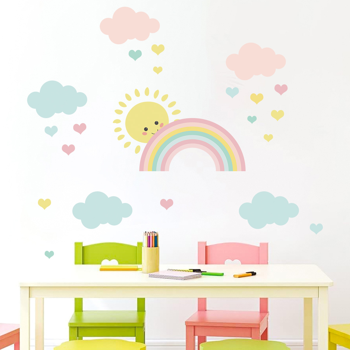 Baby Nursery Murals - ملصقات جدارية كرتونية للشمس والقوس قزح