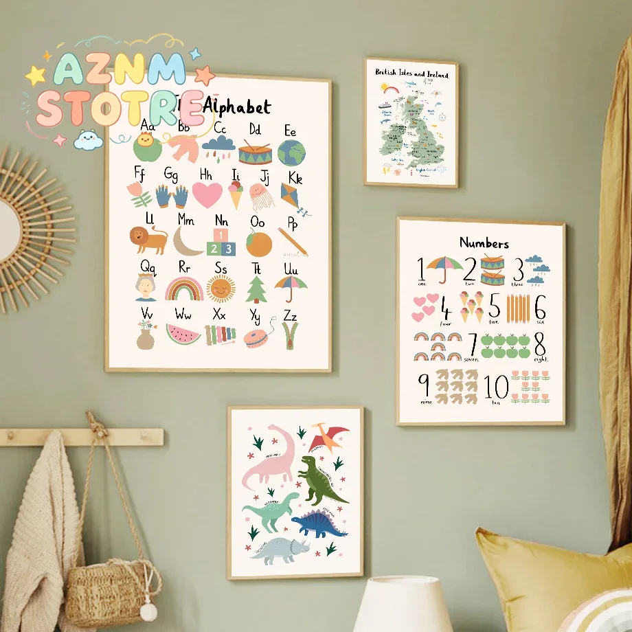 Baby Nursery Posters - خريطة عالم الحيوانات، لوحة فنية جدارية