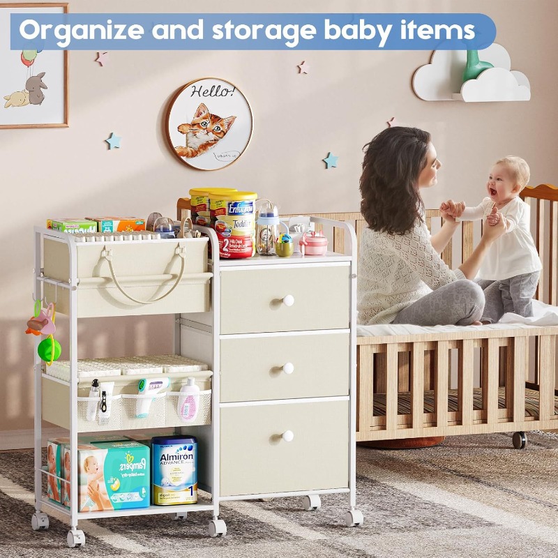 سعة كبيرة حفاضات الطفل المنظم  - مراجعة Baby Nursery Utility Cart وسعره
