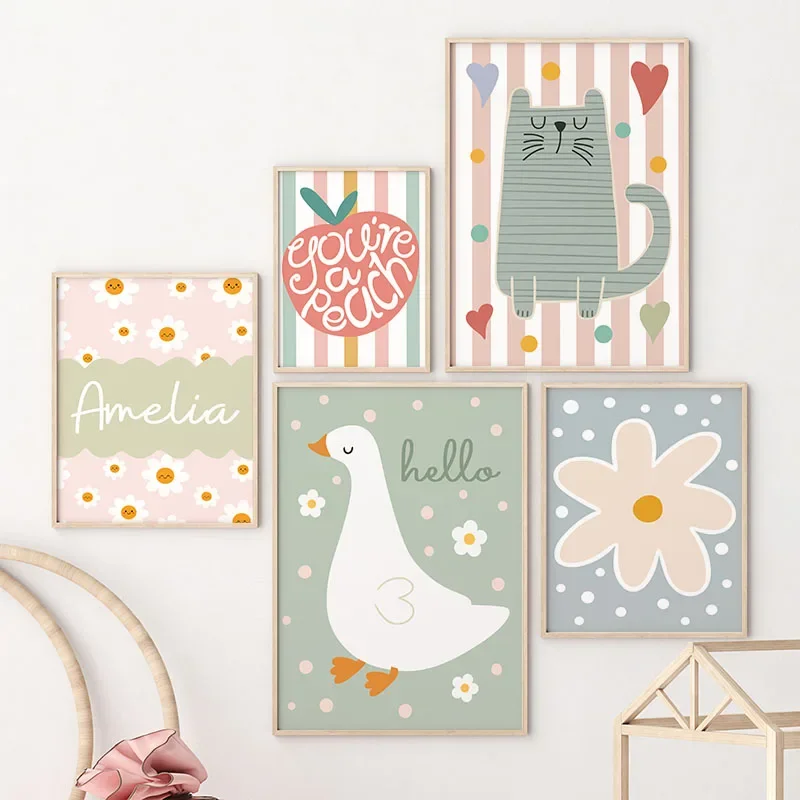 الكرتون القط بطة الطيور التفاح - مراجعة Baby Nursery Posters وسعره
