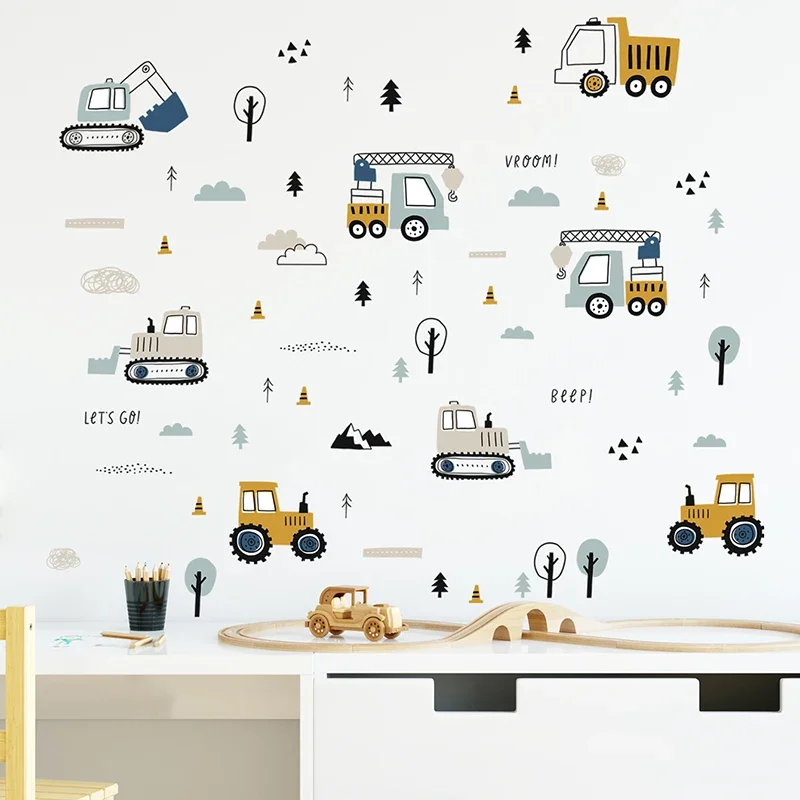 مرسومة باليد لطيف سيارات شاحنة - مراجعة Baby Nursery Wall Mural وسعره