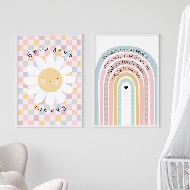 زهرة الشمس قوس قزح سحابة القلب - مراجعة Baby Nursery Posters وسعره