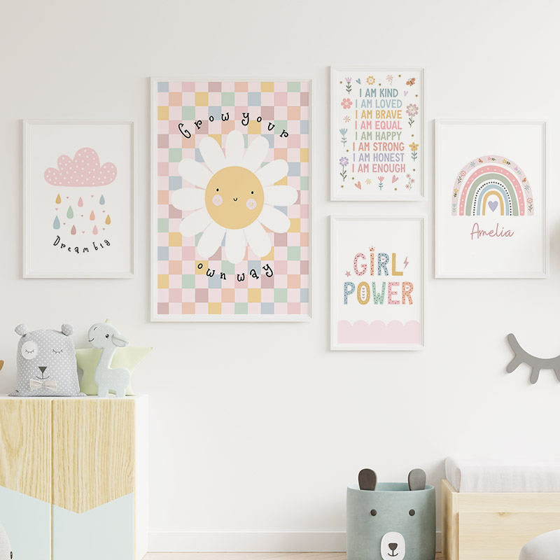 زهرة الشمس قوس قزح سحابة القلب - مراجعة Baby Nursery Posters وسعره